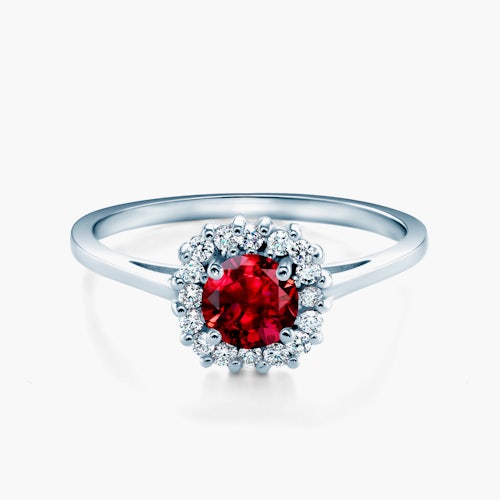 Pierścionek zaręczynowy SAVICKI: białe złoto, rubin